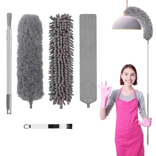 Yolistar 5 stuks telescopische plumeau, stofdoek, wasbaar, microvezel, wolfskop, maximale lengte 38-250 cm, roestvrij staal voor auto's, plafondventilator, spinnenweb, meubels