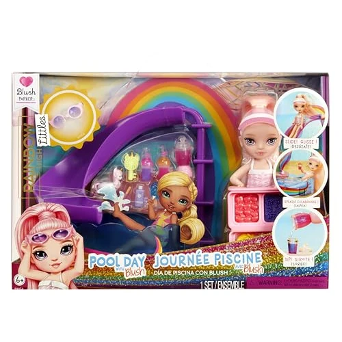 Oferta limitowana: Rainbow High Littles Pool Day with Blush Playset – W Zestawie Mała Różowa Laleczka (14 cm), Basen z Tęczową Zjeżdżalnią, Akcesoria, Stoisko z Koktajlami, dla Dzieci w Wieku 4+ z 59.99 zł na 59.99 zł (oszczędź 0.00%)