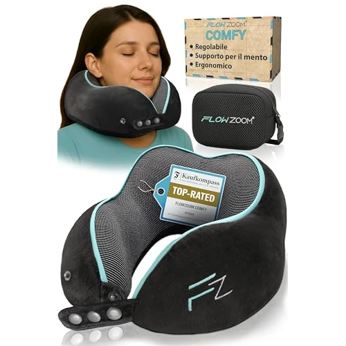 Oferta limitowana: FLOWZOOM Comfy Poduszka Podróżna z Pianki Memory do Samolotu i Auta – Regulowany Zagłówek ze Wsparciem 360°, Miękki Zmywalny Pokrowiec z Pluszu i Kompaktowy Worek – Czarny z 94.99 zł na 89.99 zł (oszczędź 5%)
