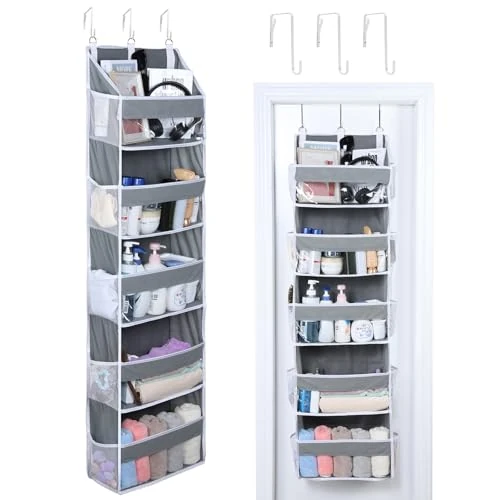 Offerta a tempo: OTraki Portaoggetti da Appendere 140X39X17 CM,Organizer da Appendere Sopra la Porta con Finestra Trasparente,Portaoggetti Bagno con Ganci Metallici Per Camera Da Letto,5 Tasche Laterali e 5 Scomparti - 0.00% da 19.99 € a 19.99 €