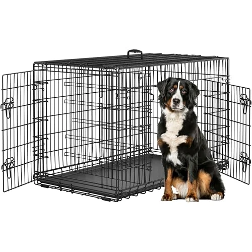 Yaheetech Składana klatka dla psa Metalowa skrzynia transportowa dla psa 120x70,5x78 cm Domek dla psa na zewnątrz 2 zamykane drzwi i zdejmowana taca Klatka dla szczeniaka