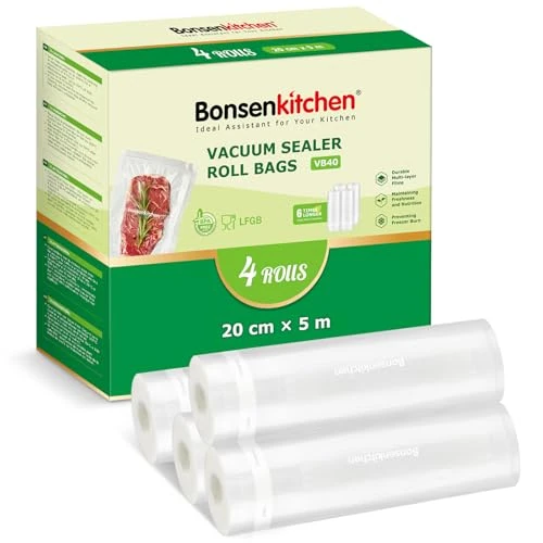 Offre limitee: Bonsenkitchen Sacs sous Vide Alimentaire 4 rouleaux 20 x 500 cm, pour la Conservation des Aliments Sous Vide Et la Cuisson Sous Vide, Sans BPA, VB40 de 14.99 EUR a 12.10 EUR (economie 19%)