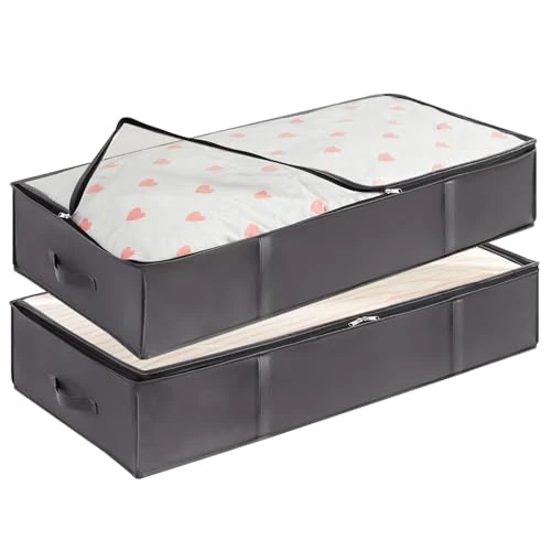 Limited-time offer: Lifewit 2 Pack 95L Under Bed Storage, Underbed Storage Boxes with lid Clothes Storage Bag Wardrobe Storage Organiser with Reinforced Handle, PVC Window for Duvet, Blanket, Clothing, Shoes, Grey from 12.99 GBP to 9.99 GBP (save 23%)