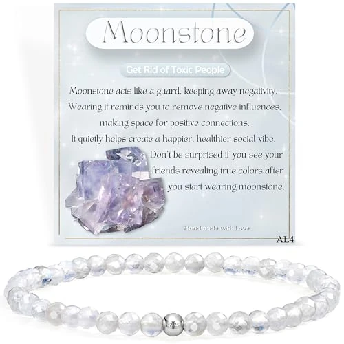 Farfume Crystal Beaded Bracelets for Women, 925 Sterling Silver 4mm Bead Chakra Stretch Bracelets, Gemstone Natural Stone Ladies Jewellery Valentine's Day Gifts (Moonstone)