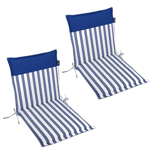 Offerta a tempo: LILENO HOME Set di 2 cuscini per sedia da giardino a strisce blu scuro - Cuscini uni blu scuro - Comode sdraio come cuscini per sedie da giardino - Cuscini per sedie da giardino Malt - 39% da 58.99 € a 35.80 €