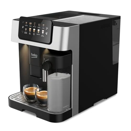 Beko - CEG7304X - Kaffeevollautomat mit Milchkännchen, digital, automatisches Vorschmelzen, Druck 19 bar - Schwarz, 27,5 x 40,5 x Höhe 34 cm