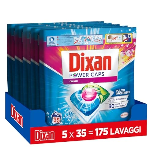 Offerta a tempo: Dixan Power Caps Color, Detersivo Lavatrice in Capsule, 5 Confezioni da 35 PZ - 35% da 65.20 € a 42.20 €