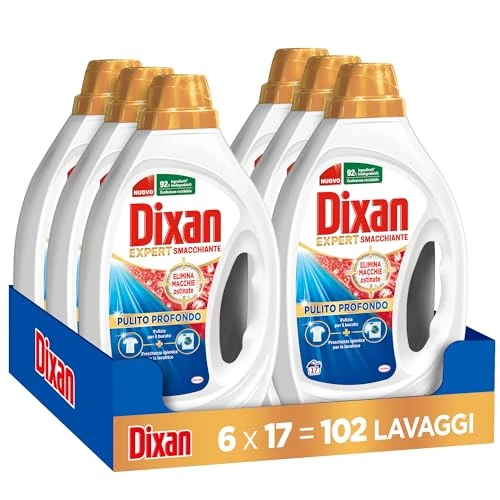 Offerta a tempo: Dixan Liquido Expert Smacchiante Detersivo Lavatrice, 6 confezioni da 17 Lavaggi, Detersivo liquido per una pulizia profonda del bucato e freschezza igienica per lavatrice, Rimuove le macchie da 20°C - 33% da 43.10 € a 28.80 €