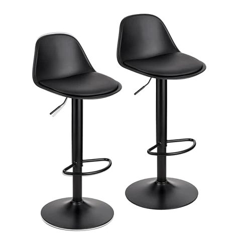 Baroni Home 2er Set Drehbarer Barhocker mit Rückenlehne und Kissen, Höhverstellbar und Fußstütze, kratzfester Boden, Esszimmer, Restaurant, Schwarz, 2 Stück, 39x44x82-104 cm