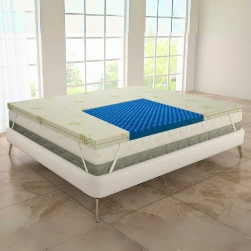 MAXIME MAISON - Double Topper 150 x 190 cm, Memory Foam Double Topper in Aloe Vera, Double Bed Topper 5 cm, Removable Cover, Double Mattress Topper, Memory Topper Made in Italy