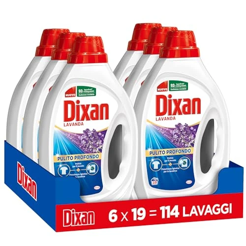 Begrenztes Angebot: Dixan Flüssigwaschmittel Lavendel (6 Packungen mit je 19 Waschladungen), Flüssigwaschmittel für die Waschmittelreinigung, Lavendelduft und hygienische Frische für die Waschmaschine von 43.10 EUR auf 33.06 EUR (Rabatt 23%)