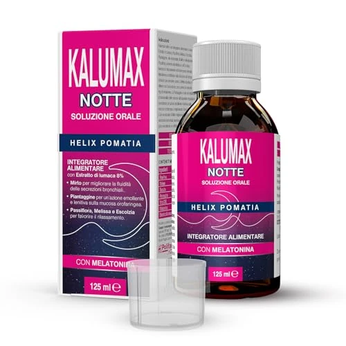 Kalumax Notte con Melatonina, Mirto, Piantaggine e Passiflora 125 ml - Soluzione Fluidificante con Estratto di Lumaca - integratore alimentare per Tosse Secca e Tosse Grassa. Gusto limone
