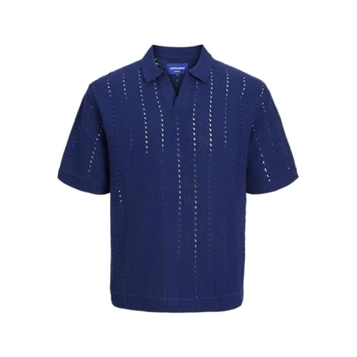 JACK & JONES Polo Jorparos Knit Easter SS Crochet, Ocean Cavern, M Hombres