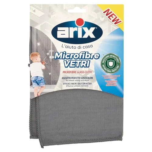 Arix | Panno In Microfibre per Vetri con Antibatterico, 32x31 cm, Panno Pulizia Vetri Double Face Pulizia Specchi, Cristalli e Superfici Lucide, Microfibre Multiuso per Pulire le Superfici In Vetro