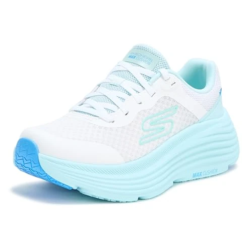Skechers Scarpe da Ginnastica Max Cushioning Endeavour CANOVA da Donna, Finiture Sintetiche Bianche Azzurre, 39.5 EU