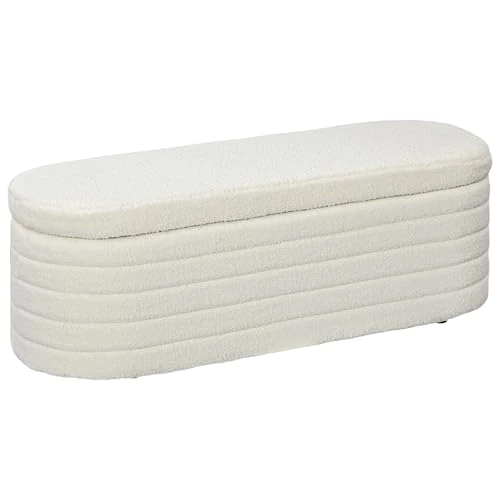 Offerta a tempo: HOMCOM Panca Camera da Letto Imbottita, Panca Contenitore in Tessuto Teddy con Gambe in Legno di Eucalipto per Ingresso, Corridoio e Soggiorno, 116x41x40.5cm, Bianco Crema - 3% da 102.95 € a 100.08 €