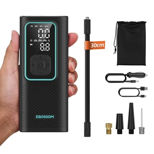 Offerta a tempo: Compressore Aria Portatile, Mini Compressore Portatile 150PSI, Gonfiatore Elettrico a Batteria 6000mAh e 12V DC, Accessori per Auto, Moto, Bici, Pompa Elettrica con Luce LED e Arresto Automatico - 34% da 45.99 € a 30.42 €