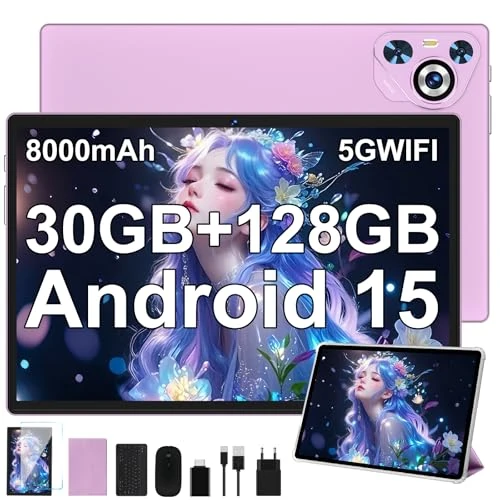 Oferta limitada: Tablette Android 15 10" à coque métallique, 30 Go de RAM et clavier-souris, 128 Go de ROM/TF 1 To Extensible, 8000 mAh,UFS 2.1 flash , octa-cœurs, WiFi 5G, BT5.0, 8 MP + 5 MP, Widevine L1 - Violet de 259.99 € a 259.99 € (ahorro 0.00%)