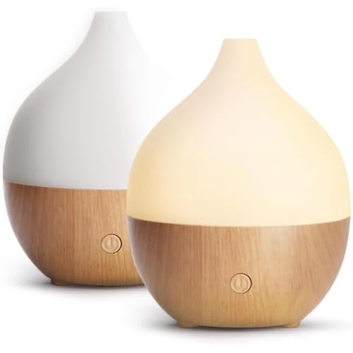 SALKING etherische oliën, 100 ml, aroma-diffuser met houtnerf, ultrasoon, aromatherapie, diffuser met warm wit licht, diffuser voor etherische oliën, BPA-vrij, 2 stuks