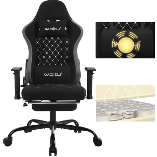 Oferta limitada: WOLTU Silla Gaming con Masajeador, Silla Ergonómica Oficina, Silla Escritorio con Reposacabezas, y Soporte Lumbar, Sillon Gaming Reclinable, Asiento Ancho, 150 kg, Tela sintética, Negro+Gris de 149.99 € a 96.02 € (ahorro 36%)
