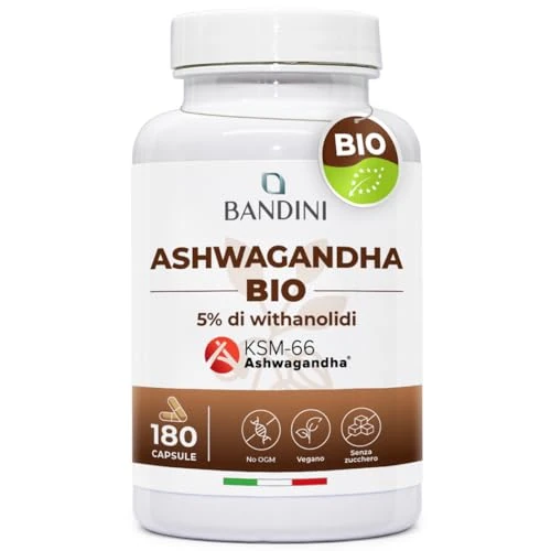 Ashwagandha Orgánica KSM-66® Extra Fuerte - 180 Cápsulas para 6 meses - Withania Somnifera organica en polvo con 5% de witanólidos - 100% Vegano y BIO - 500mg por día (1 cápsula) - Contra el estrés