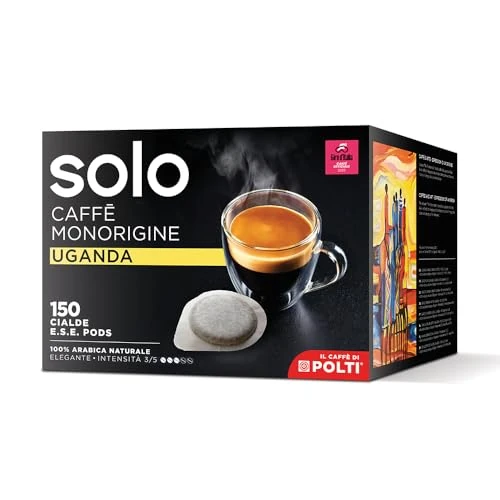 SOLO - Caffè Monorigine Uganda, Cápsulas E.S.E. 44 mm, 150 cápsulas Monodosis, 100% Arábica Natural, Compostable