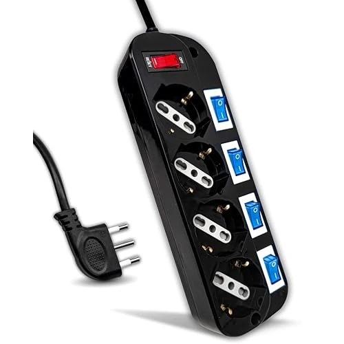 Offerta a tempo: V-TAC Multipresa Elettrica Nera con Interruttori Indipendenti - 4 Prese 10/16A Bipasso + Schuko - Spina 16A - Ciabatta Multipresa - Presa Elettrica per Casa, Ufficio, Negozio - Colore Nero - 37% da 15.99 € a 10.01 €