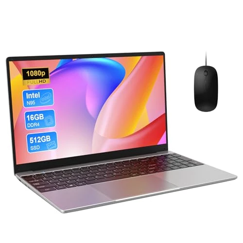 MAXLEGEN Notebook 15,6 inch (39,6 cm) 16 GB DDR4 512 GB SSD, Alder Lake N95 (tot 3,4 GHz) notebook, 1920 x 1080 IPS Full HD, draagbaar, wifi, BT5.0, 3x USB 3.2, HDMI, inclusief muis