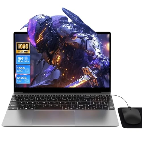 Laptop 15,6 inch, N95 Up to 3,4 GHz, 16 GB RAM 512 GB SSD 1 TB uitbreiding, PC notebook, toetsenbord met achtergrondverlichting met Italiaanse film, opladen type-C, 5G WiFi/HDMI/USB, laptop voor
