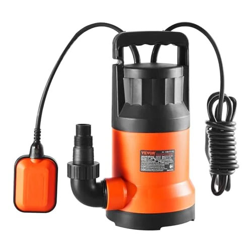 VEVOR Bomba Utilitaria Sumergible, 400 W, 9500 L/H de Alto Flujo, Cabezal de 7,9 m, Bomba Sumergible de Sumidero con Cable de Alimentación Largo para Drenar Agua de Piscina, Jardín, Estanque, Sótano