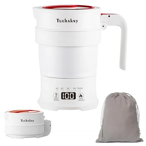0.7L Foldable Electric Kettle, Portable Camping Kettle with Temperature Control Panel, Collapsible Travel Kettle, Silicone Boiling Kettle with Real-time Temperature Display for Outdoor Camping, 1000W