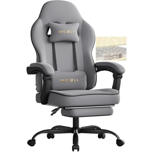 Offerta a tempo: WOLTU Sedia Gaming, Ampia Sedia da Ufficio Ergonomica Imbottita con Cuscino a Molla, Alta Capacità di Carico, Poltrona per Computer con Schienale Alto e Poggiapiedi, Tessuto a rete, Grigio, GS11gr - 20% da 124.99 € a 99.96 €