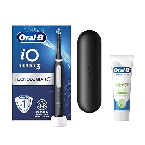 Oral-B Oplaadbare elektrische tandenborstel iO 3 zwart, 1 reservekop, 1 reisetui + tandpasta Oral-B Pro-Science tandvleesbescherming dieptereiniging 75 ml. 1 tandenborstel