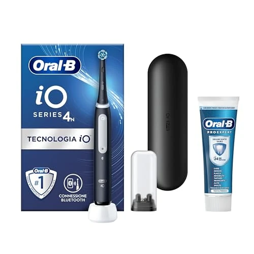 Oral-B Oplaadbare elektrische tandenborstel iO 4 zwart, 1 reservekop, 1 reisetui + Pro-Expert Gezonde blekende tandpasta 75 ml. 1 tandenborstel