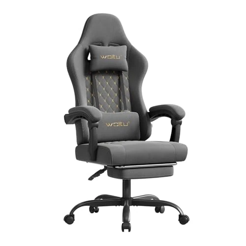 Limited-time offer: WOLTU Gaming Chair with Massage Function, Computer Chair Ergonomic, Pocket Spring Cushion, Lumbar Massage, Pillow, Footrest, Swivel Chair, 150 kg, Tech Fabric, Grey + Yellow from 69.99 £ to 69.99 £ (save 0.0%)