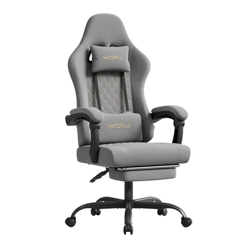 Offerta a tempo: WOLTU Sedia Gaming con Massaggio, Sedia da Ufficio Ergonomica Girevole Ampia Imbottita per Computer con Cuscino Lombare Massaggiante, Carico 150 Kg, Tessuto a rete, Grigio+Giallo - 12% da 132.99 € a 117.08 €