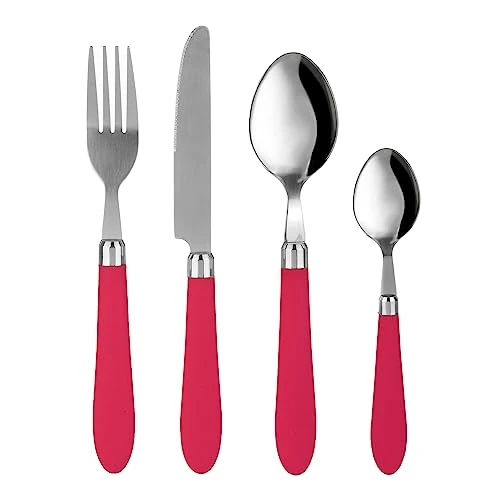 Set 24 posate Smooth in acciaio inox con manico magenta