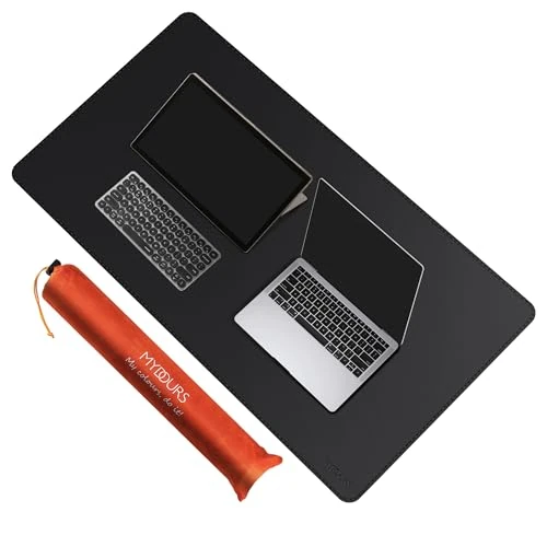 Offerta a tempo: Mydours Tappetino da scrivania in pelle PU, grande cuscinetto 110x60cm, protettore dell'organizzazione su entrambi i lati, impermeabile e facile da pulire, per la scrittura, l'ufficio e la casa (nero) - 77.21% da 74.90 € a 17.07 €