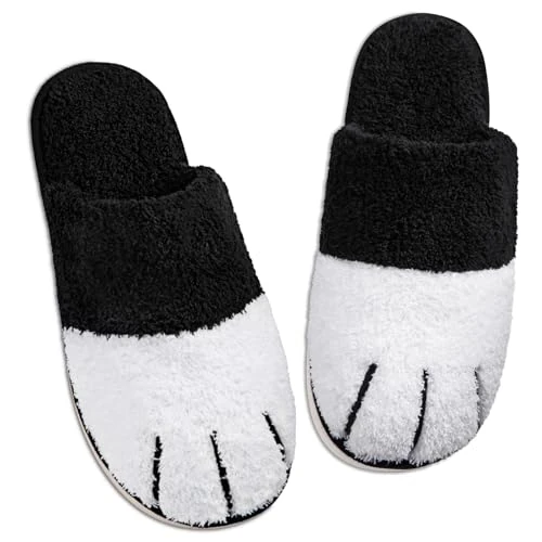 Urocze kapcie ze zwierzętami dla kobiet miękkie pluszowe kapcie domowe z kocią łapą z przytulną pianką z pamięcią kształtu wsuwane kapcie do użytku wewnątrz i na zewnątrz kreatywne prezenty dla kobiet