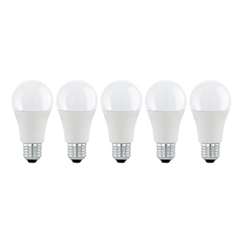 Eglo set di 5 lampade LED E27, lampadina Edison bianco opale, 8,5 watt (equivalente a 60 watt), 806 lumen, sorgente luminosa bianco caldo, 3000 K, lampada a incandescenza A60, Ø 6 cm