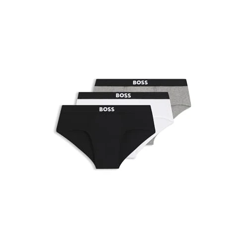 BOSS Mens HipBr 3P ONE Three-Pack of Logo-Waistband Briefs in Stretch Cotton