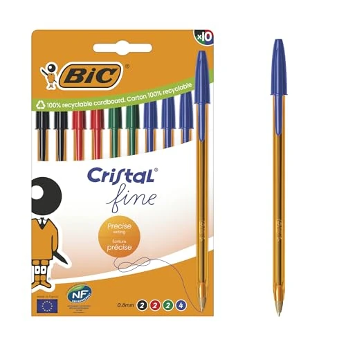 Zeitlich begrenztes Angebot: BIC Cristal Original Fine Kugelschreiber 0,8 mm, Transparenter Orangefarbener Schaft, Verschiedene Tintenfarben, 10 Stück von 7.60 € auf 7.60 € (0.00% Rabatt)