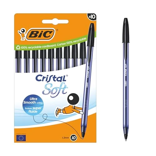 Offerta a tempo: BIC Penne a Sfera Cristal Soft Nero, Punta Media 1,2 mm, Confezione da 10 - 16% da 5.19 € a 4.35 €