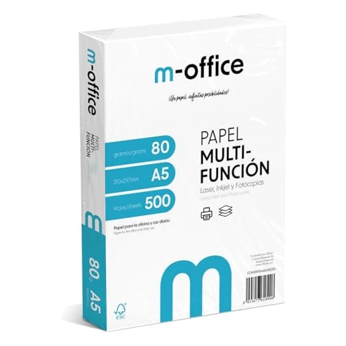 A5 80 g Pack of 500 Sheets Multifunction Paper for Inkjet and Laser Printer, A5 Sheets 148 x 210 mm, Ideal for Office and Home · m-Office (500 Sheets)