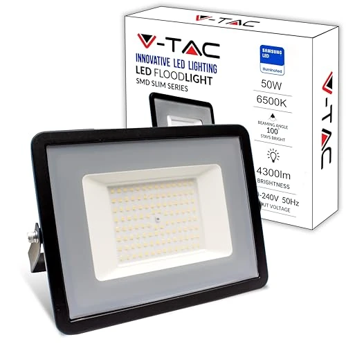 Offerta a tempo: V-TAC Faro LED da Esterno 50W - [Chip Samsung - Alte Perfomance, Bassi Consumi] - 4300 Lumen - IP65 - Proiettore Faretto LED Nero per Casa, Giardino, Garage - Impermeabile - Luce Bianca Fredda - 14% da 14.64 € a 12.63 €