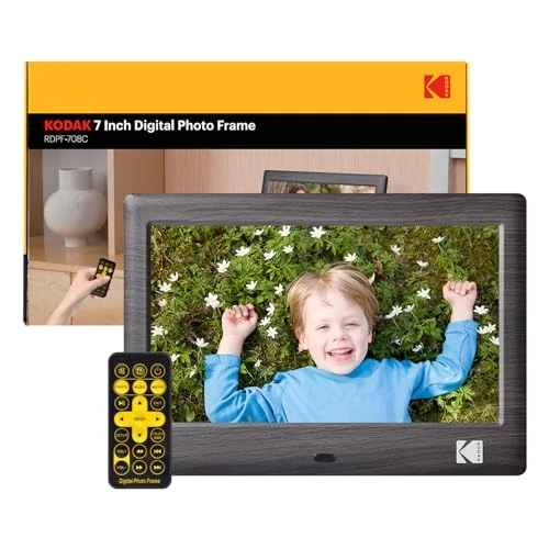 Kodak Cadre Photo numérique de 7 Pouces - Écran IPS - Lecteur Photo/Musique/vidéo/Calendrier/Alarme, Prise en Charge USB ou Carte SD, Rotation Automatique, avec télécommande