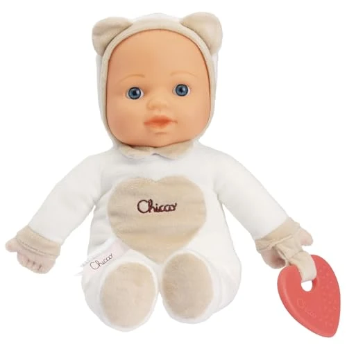 Chicco Meine erste Puppe Spielzeug, Kuschelpuppe mit weichem Beißherz, weich und leicht, Babyspielzeug, maschinenwaschbar, 0 Monate Plus, Neutral