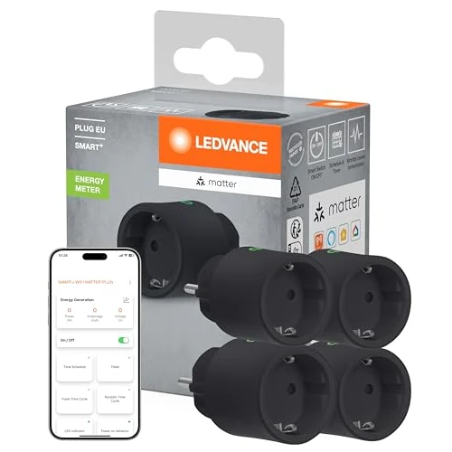Tijdelijke aanbieding: LEDVANCE SMART+ Indoor Plug, slimme stekker met Matter over WiFi, voor integratie van traditionele apparaten in het slimme thuis, compatibel met Alexa, Google & Apple, zwart, 4-pack van 48.31 € naar 48.31 € (0.00% korting)