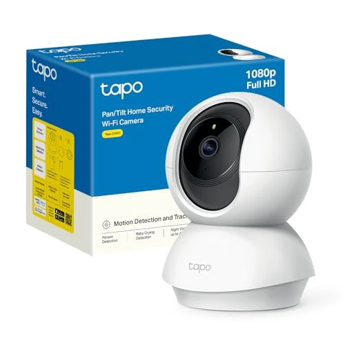 Tapo C200C Indoor WLAN Camera, FHD, Surveillance Camera, Night Vision, 360° Viewing Angle, Bidirectional Audio, Motion Detection and Notifications, Integrated Acoustic and Clear Alarm