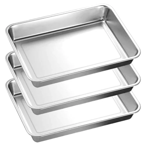 LOPYXBR Set of 3 Stainless Steel Baking Trays, 40 x 30 x 4.8 cm, Grill Tray, Stainless Steel Baking Tray, Oven Tray for Baking, Cooking, Serving, Dishwasher Safe